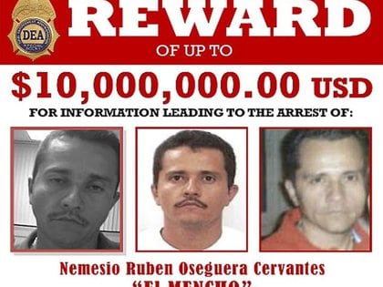 El Departamento de Estado de EEUU ofrece hasta 10 millones de dólares para quien proporcione información que lleve a la captura de Nemesio Oseguera Cervantes (Foto: DEA)