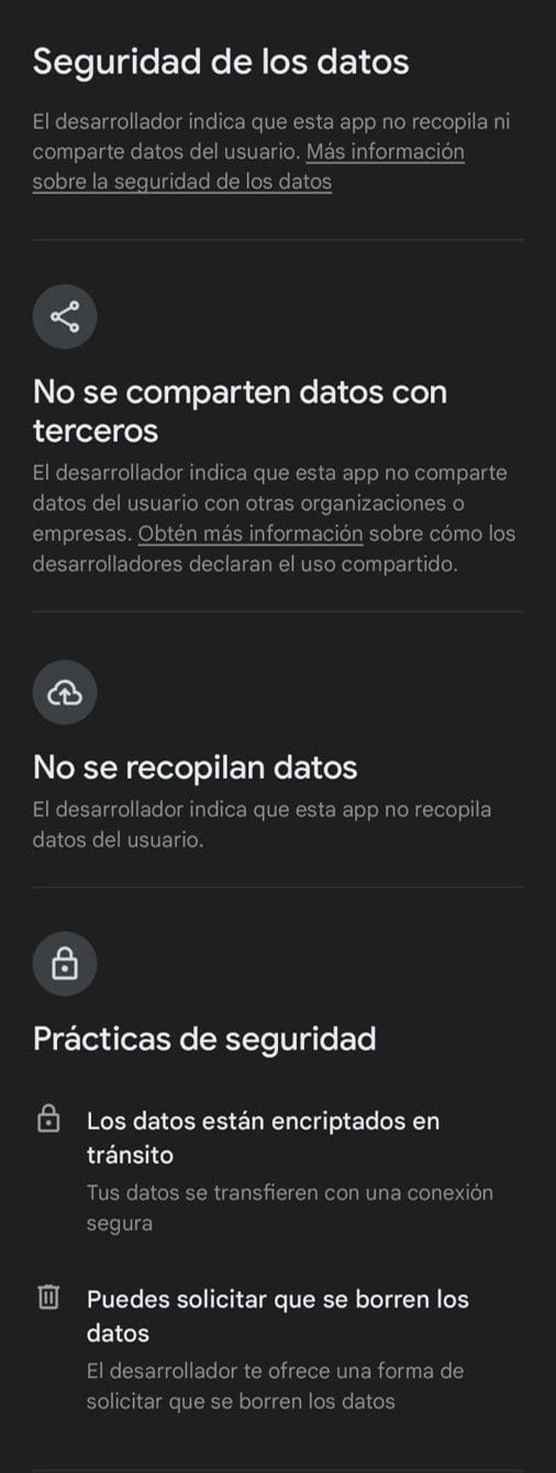 Prácticas de seguridad de datos Google Play Store