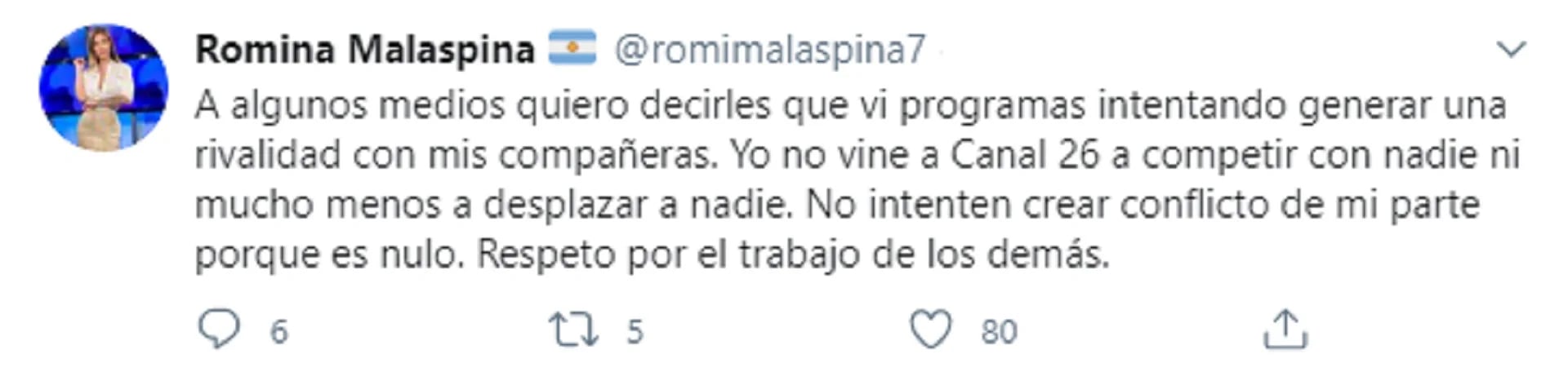 El tuit de Romina Malaespina