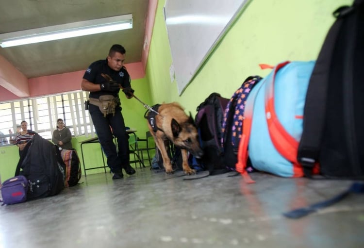 Junto a su compañero, “Capo” visitaba escuelas y registraba sus instalaciones en busca de narcóticos, objetos punzantes y armas (Foto: Facebook Gobierno de Ecatepec)