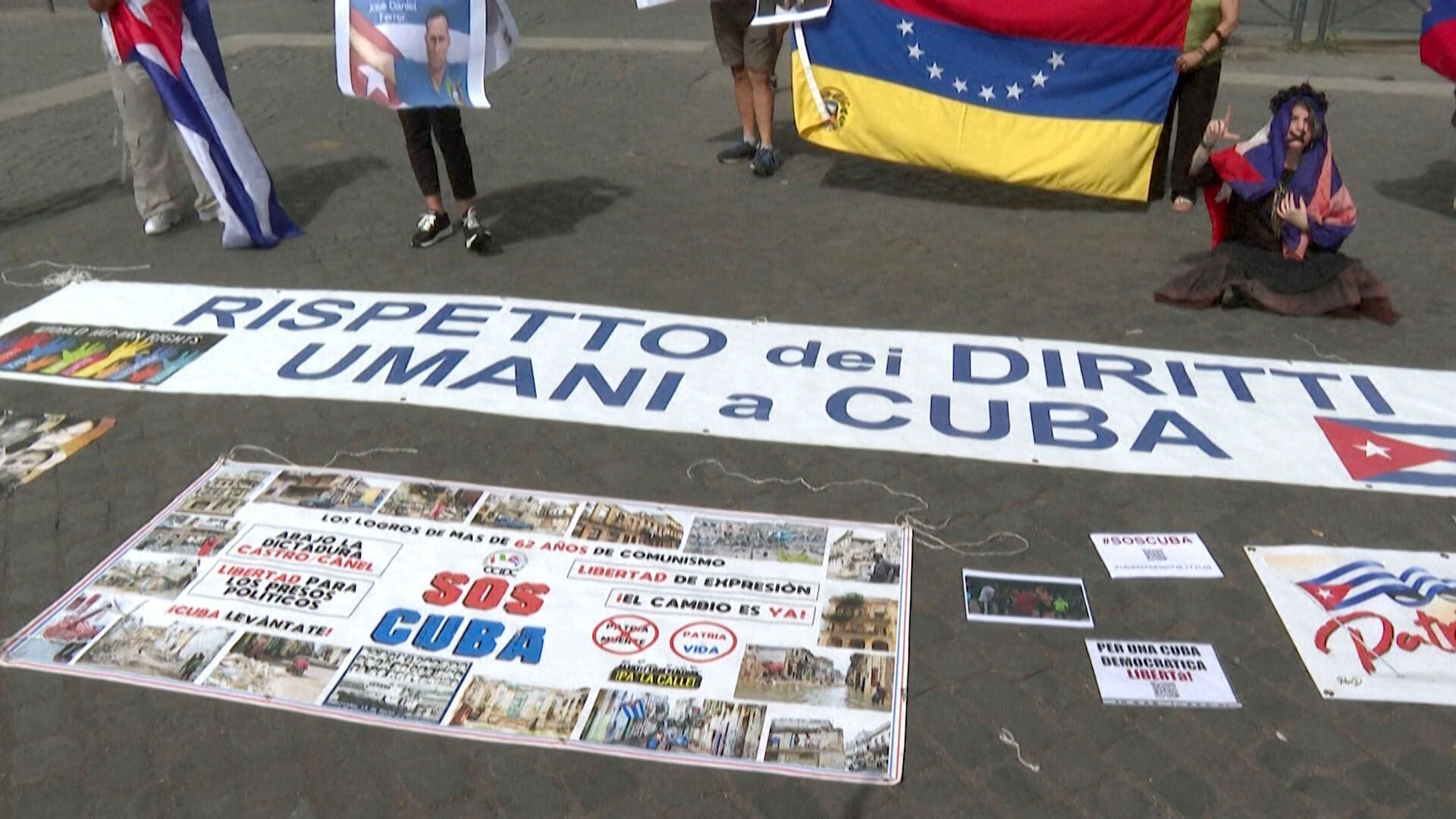Protestas de cubanos por la visita de Díaz-Canel al Papa captura