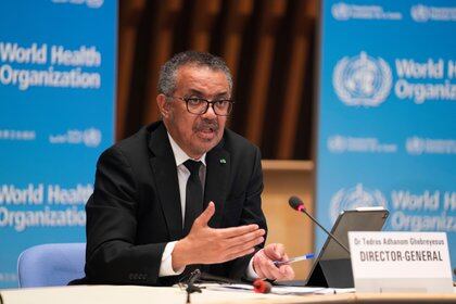 Tedros Adhanom Ghebreyesus, Director General of the World Health Organization (WHO) attends a news conference on the outbreak of coronavirus disease (COVID-19) after the return of the team of the WHO-convened global study of the origins of SARS-CoV-2 in Geneva, Switzerland, February 12, 2021. Christopher Black/World Health Organization/Handout via REUTERS THIS IMAGE HAS BEEN SUPPLIED BY A THIRD PARTY. NO RESALES. NO ARCHIVES