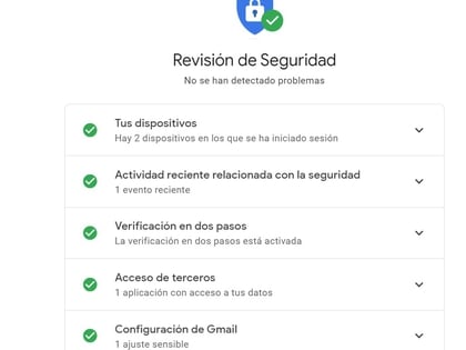 Dentro del apartado verificación de seguridad se incluyen varios ítems.