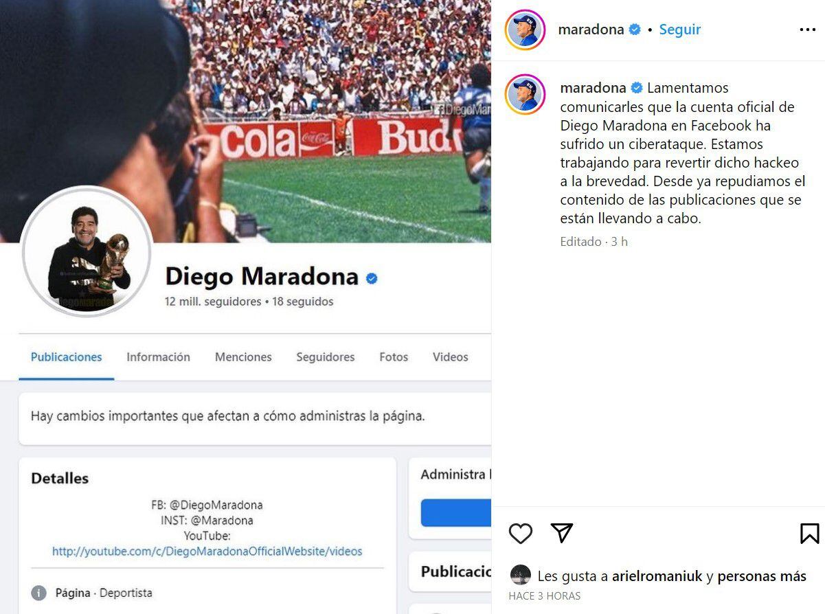 Cuenta hackeada a Maradona