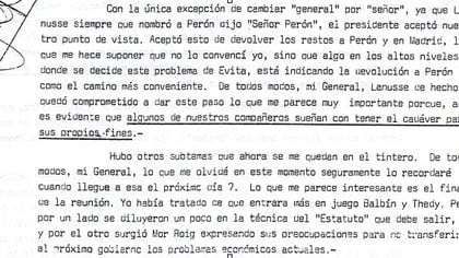 Párrafo de la carta de Paladino después de su encuentro con Lanusse