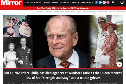 The Daily Mirror fue lineal en su portada, al anunciar la muerte del príncipe Felipe