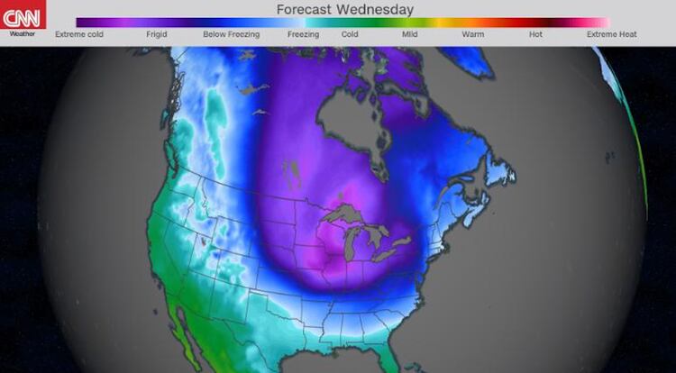 CNN ilustró en un mapa el enorme impacto que tendrá la ola polar en los EEUU.