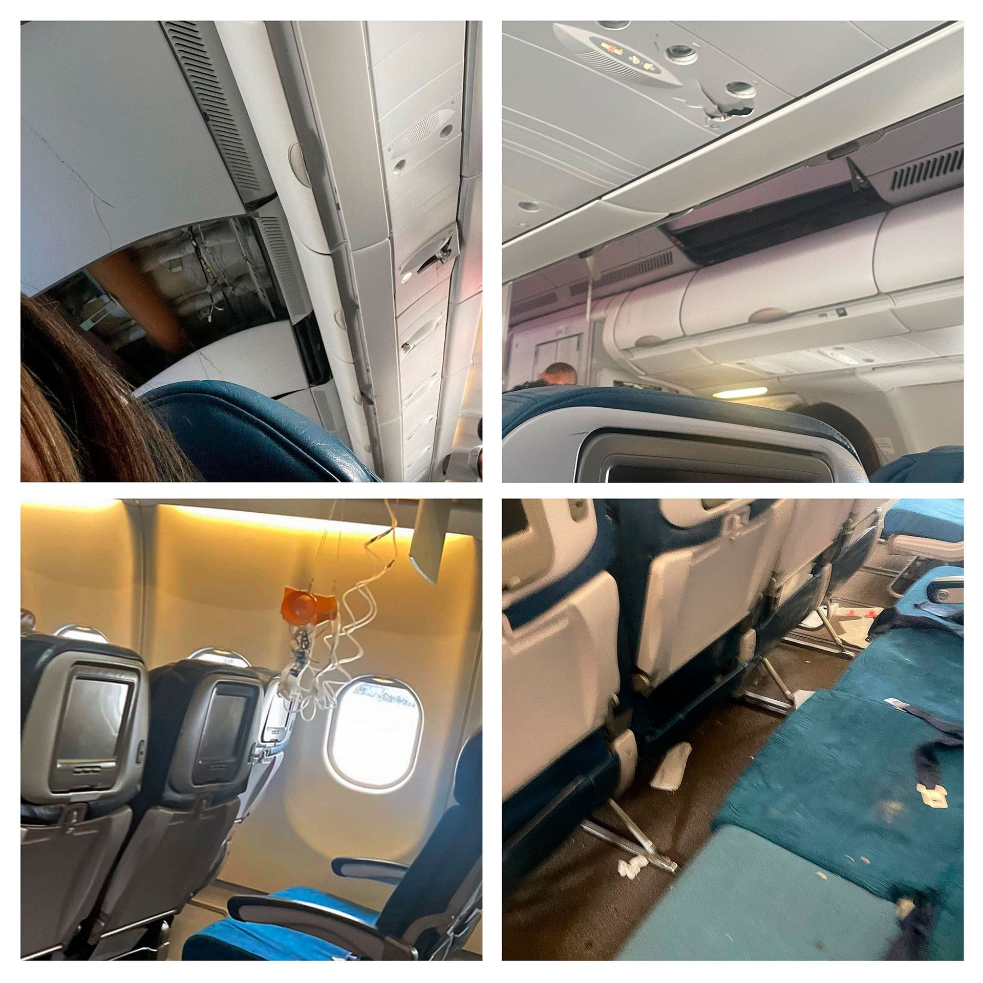 El interior de un avión de Hawaiian Airlines que volaba de Phoenix a Honolulu después de que una fuerte turbulencia sacudiera el vuelo  (Courtesy of Jazmin Bitanga via AP)