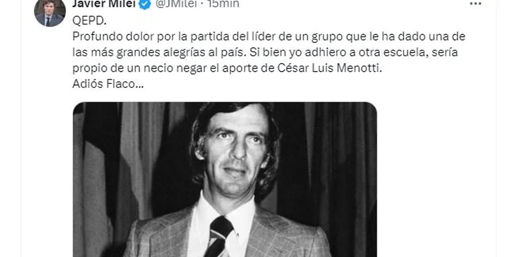 “Adios Flaco...”: el mensaje de Javier Milei por la muerte de César Luis Menotti