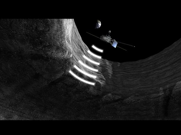 Una representación de la entrada de la sonda Selene a la cueva, donde continuará explorando (JAXA)