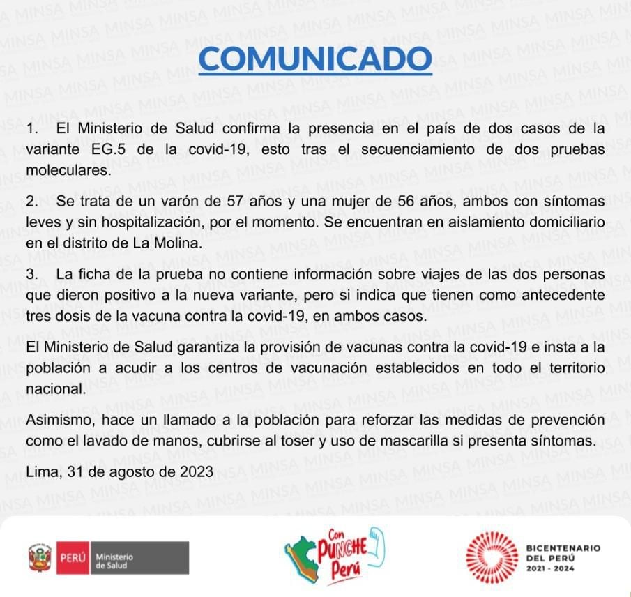 Comunicado del Ministerio de Salud