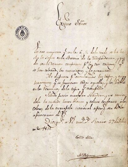 Carta de Belgrano comunicándole al gobierno que había creado la bandera (Archivo General de la Nación)
