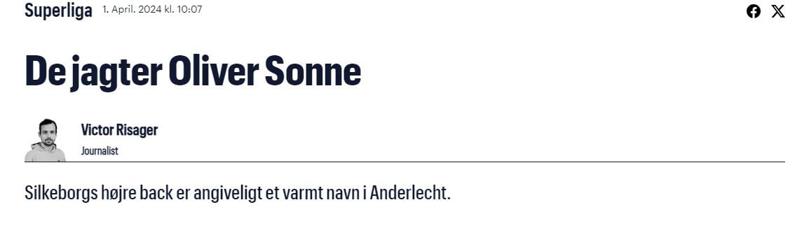 Oliver Sonne aparece en las planas digitales por su presunto movimiento al Anderlecht. - Crédito: Tipsbladet