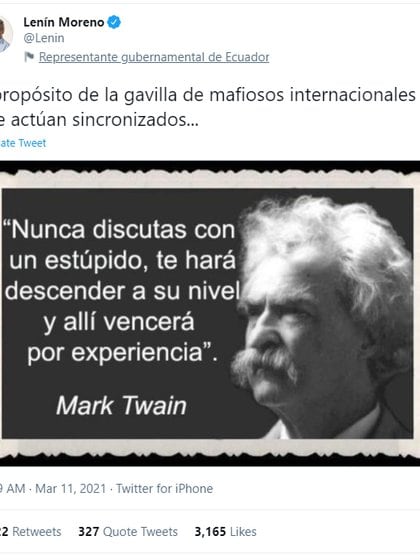 Lenín Moreno publicó un tuit sobre "mafiosos" y "estúpidos" en supuesta referencia al presidente argentino, Alberto Fernández (Twitter)