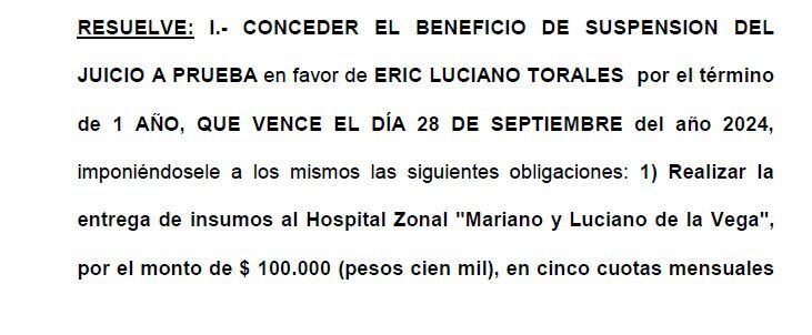 La probation acordada por Torales