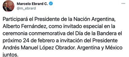 Marcelo Ebrard confirmó la visita del mandatario argentino (Captura de pantalla)