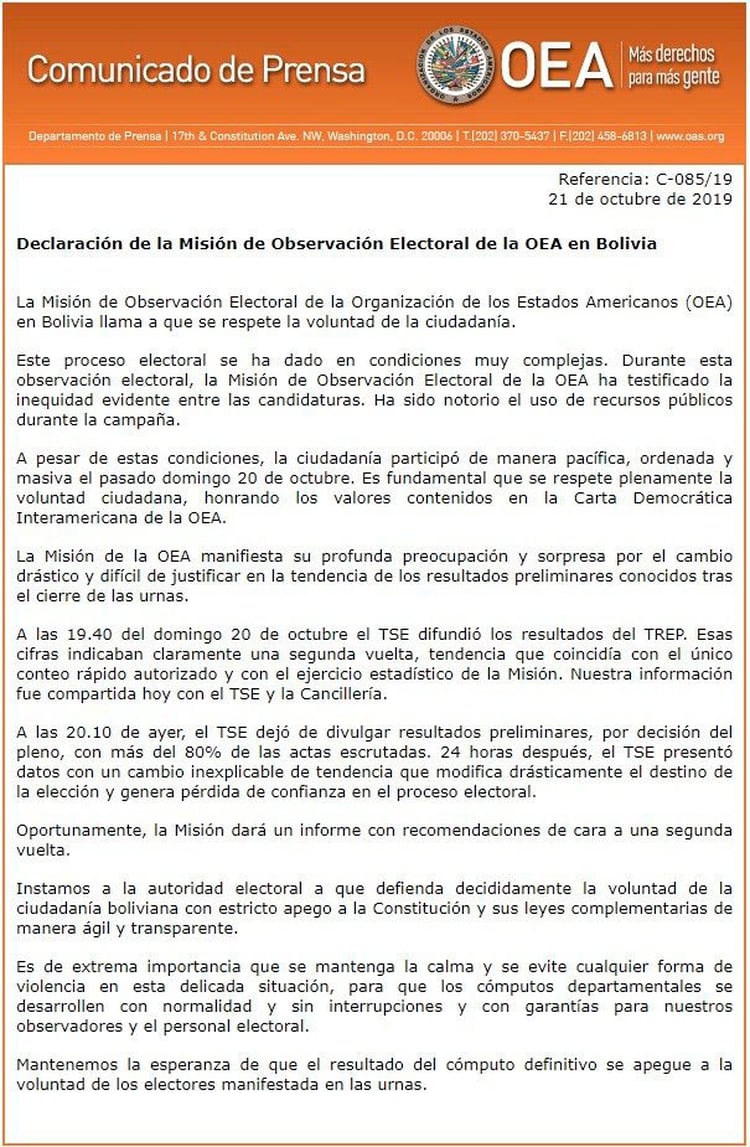 El comunicado de la OEA (@OEA_oficial)