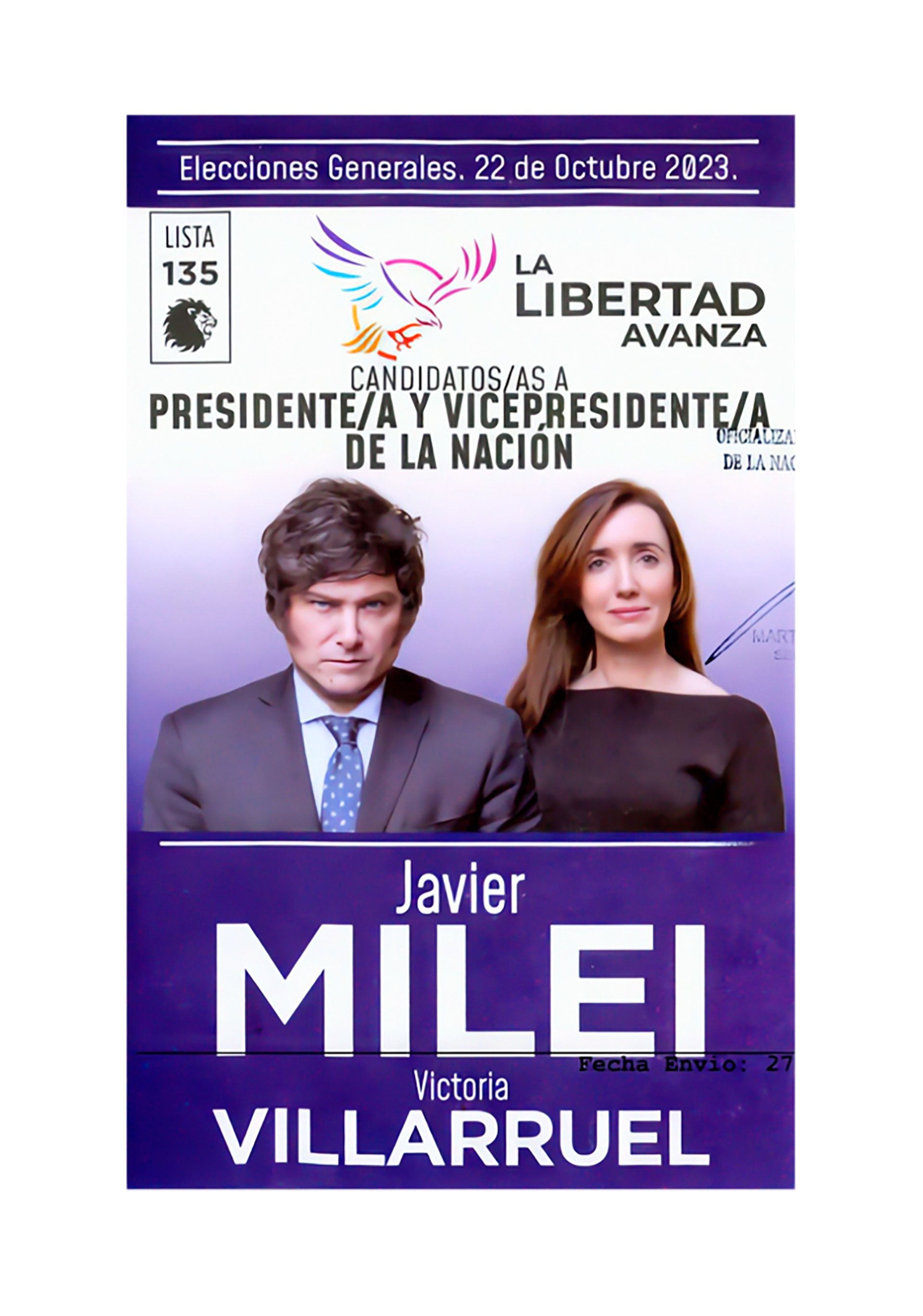 La boleta de Javier Milei y Victoria Villarruel