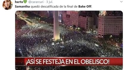 Uno de los memes de burla hacia Samanta Casais. La imagen representa lo que pasa con la cancelación: gran parte de la sociedad se pone en tu contra.