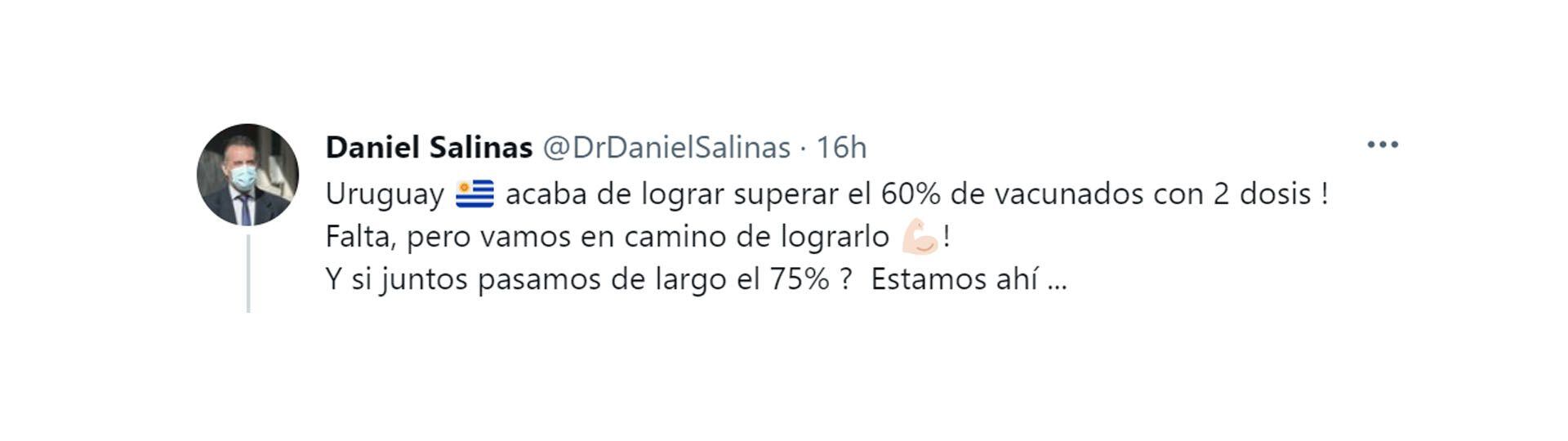 El tuit de Daniel Salinas, el ministro de Salud de Uruguay