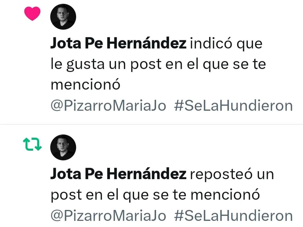 Le Llueven Críticas A Jota Pe Hernández Por Mensajes Contra María José Pizarro “hasta Para Ser 