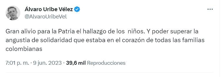 Otro pronunciamiento fue del expresidente Álvaro Uribe