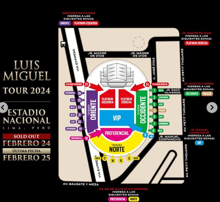 Rutas de acceso para el concierto de Luis Miguel. Teleticket