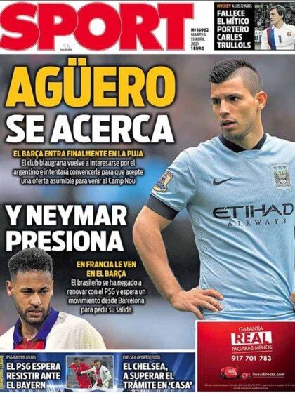 La portada del diario de Barcelona Sport sobre el futuro del Kun Agüero