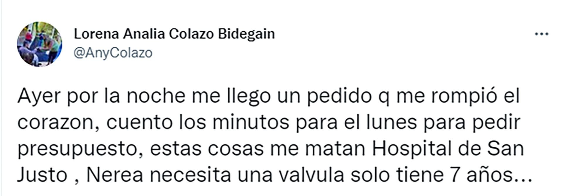 El tuit de Analía que logró reunir el dinero parta compara la válvula para Nerea 