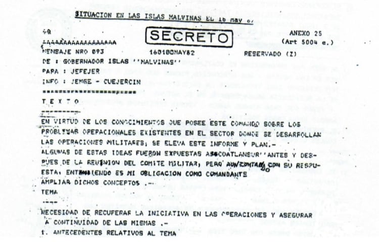 “La situación en las islas Malvinas”, el documento secreto que escribió Menéndez como gobernador y comandante militar de las islas