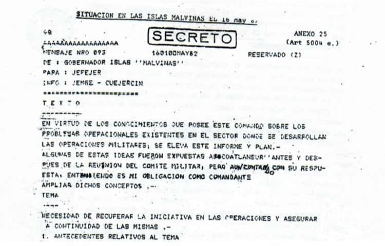 â€œLa situaciÃ³n en las islas Malvinasâ€, el documento secreto que escribiÃ³ MenÃ©ndez como gobernador y comandante militar de las islas