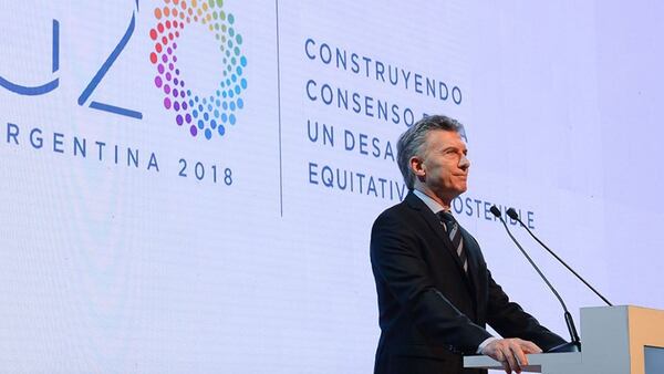 Mauricio Macri en la reunión de ministros de Finanzas del G20, en marzo de 2018