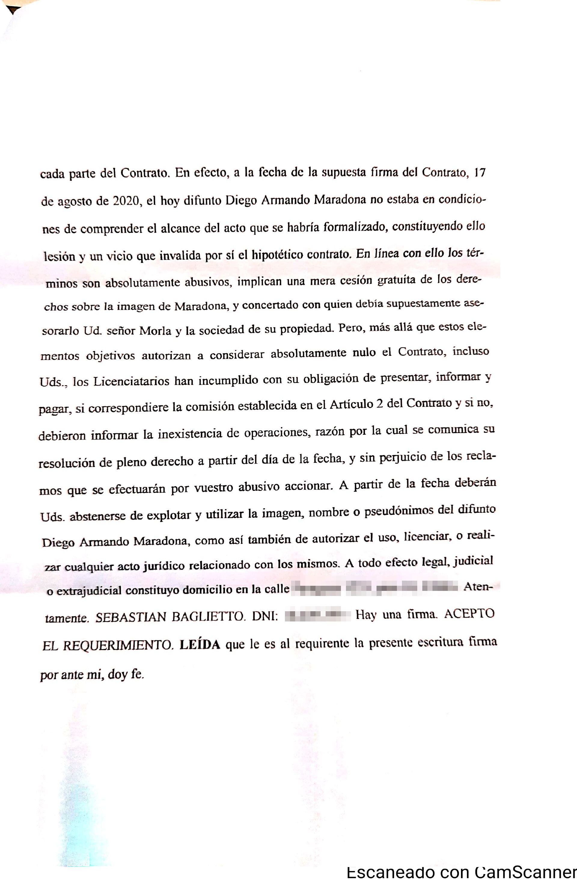 acta notarial de rescisión de derechos que tenía el empresario Stefano Ceci