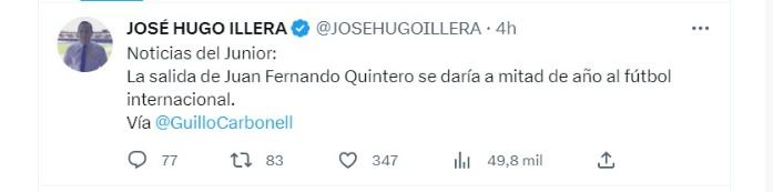 Juan Fernando Quintero se irá del Junior