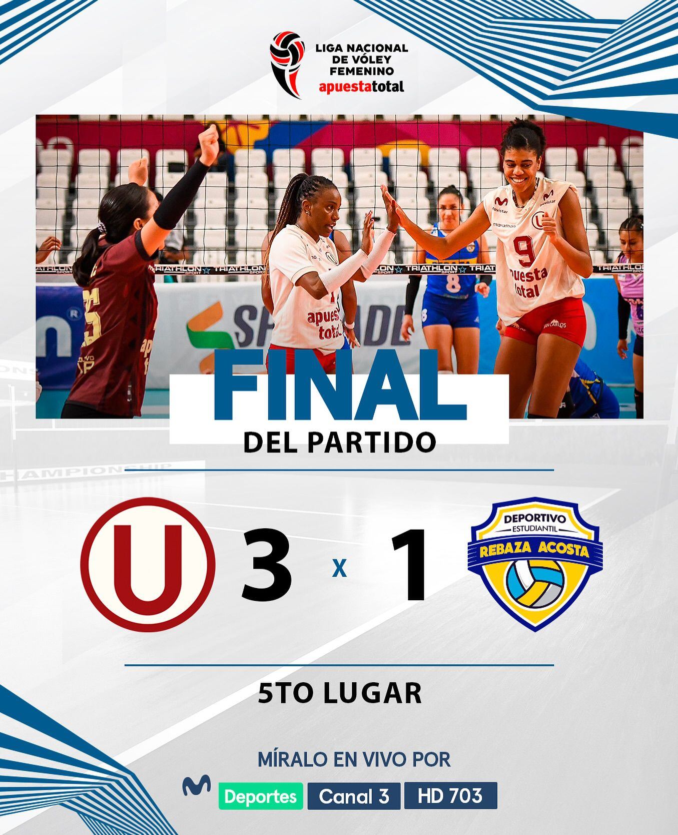 Universitario de Deportes venció a Rebaza Acosta en el partido por el 5° puesto de la Liga Nacional de Vóley.