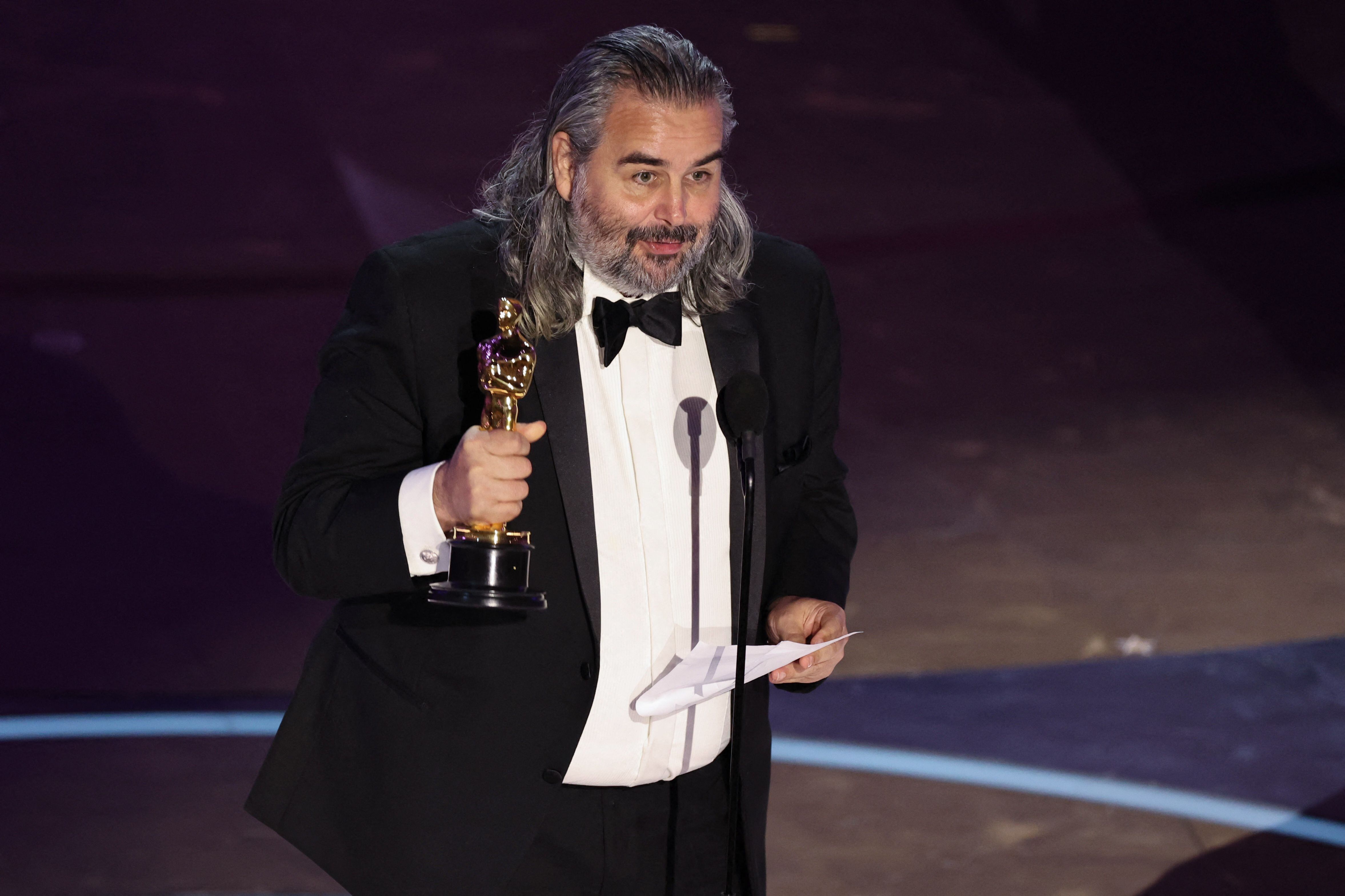 Hoyte van Hoytema wins the Oscar for Best Cinematography for "Oppenheimer" during the Oscars show at the 96th Academy Awards in Hollywood, Los Angeles, California, U.S., March 10, 2024. REUTERS/Mike Blake