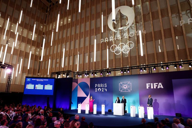 Paris 2024 Olympic Games - Olympic Football Tournament Draw - Le Pulse, Saint-Denis, France - March 20, 2024 Overview during the REUTERS/Stephanie Lecocq drawing