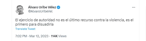 El expresidente, en Twitter, ha reflexionado sobre la seguridad en el país. Twitter.