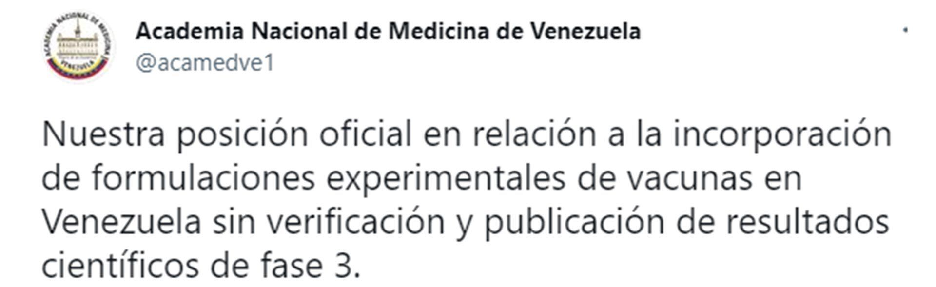 El tuit de la Academia Nacional de Medicina