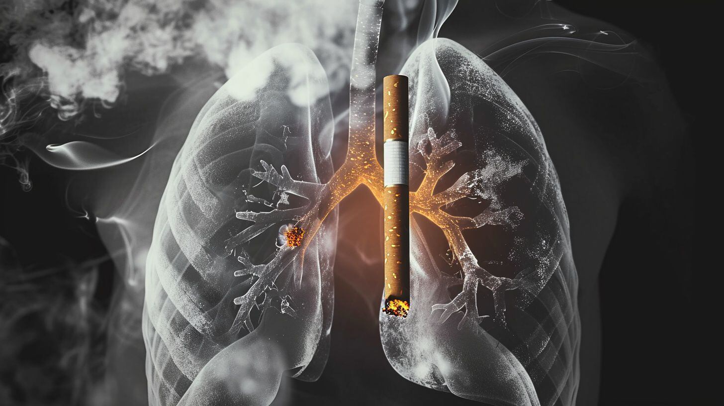 Pulmones humanos con un cigarrillo que representa el daño de fumar (Imagen Ilustrativa Infobae)