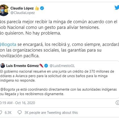 Claudia López cuestionó al Ministerio del Interior por no haber contribuido a la recepción del indígena Minga. 