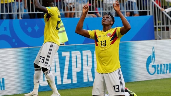 Soccer Football – World Cup – Group H – Senegal vs Colombia – Samara Arena, Samara, Russia – June 28, 2018 Colombia’s Yerry Mina celebrates scoring their first goal REUTERS/Carlos Garcia Rawlins