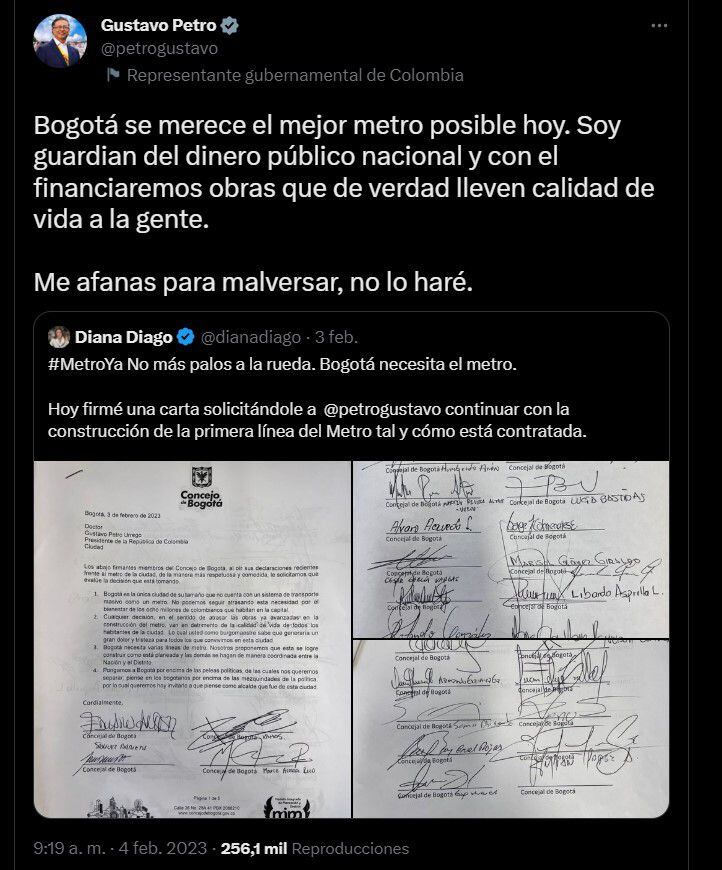 A través de su cuenta de Twitter el jefe de Estado le contestó a la política del Centro Democrático.