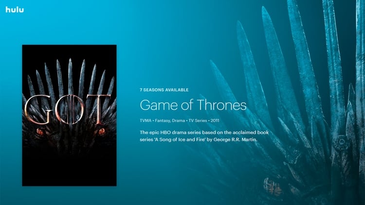 Game of Thrones tambien puede ser visto en Hulu