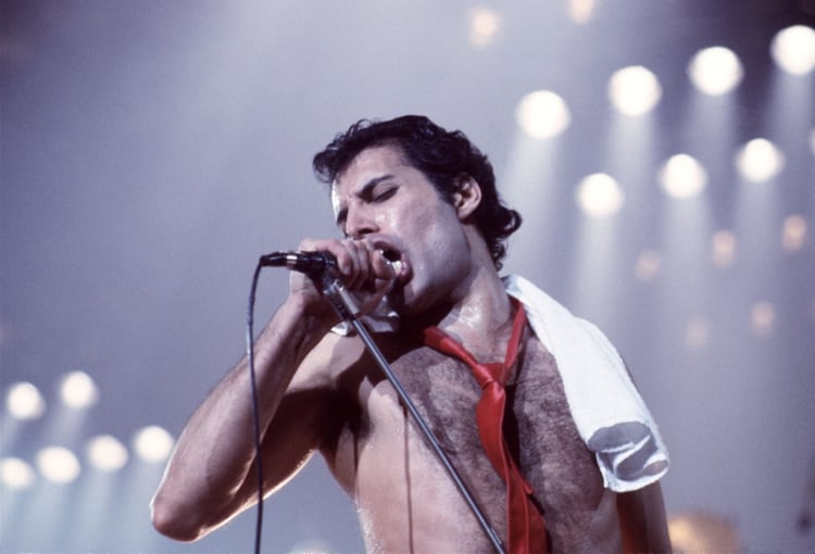 Freddie Mercury en un show en Birmingham, en noviembre de 1979 (Shutterstock)