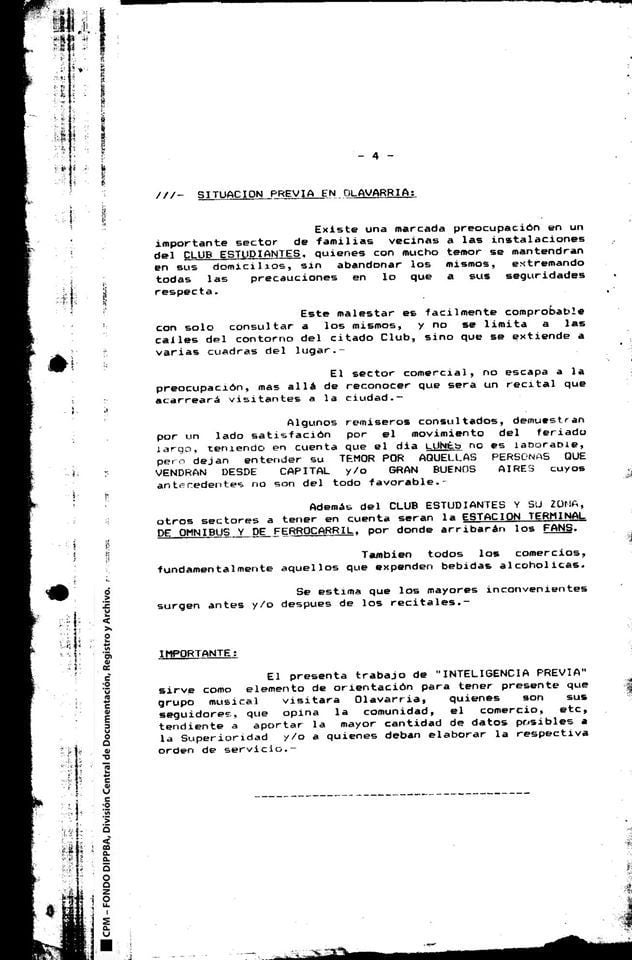 El final del informe presentado cinco días antes del primero de los dos shows de Los Rendondos