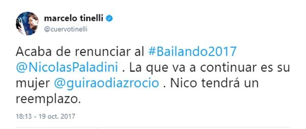 Marcelo Tinelli anunció la renuncia de Nicolás Paladini al “Bailando 2017”