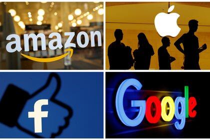 FILE PHOTO: The logos of Amazon, Apple, Facebook and Google are seen in a combination photo from Reuters files.    REUTERS/File Photos/File Photo