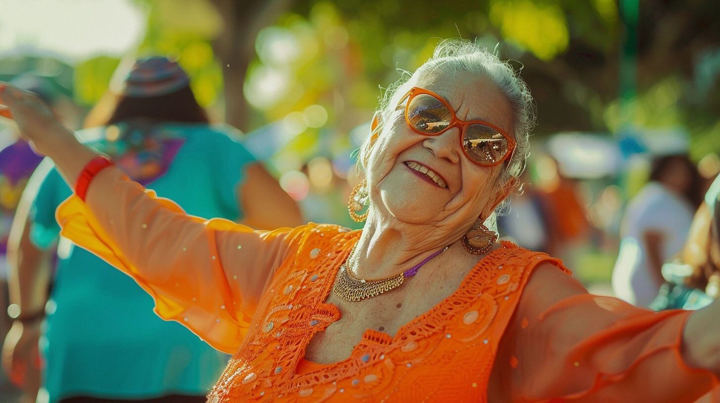 Abuela energética demuestra su amor por la vida bailando salsa en una fiesta, rodeada de amigos y familiares. La imagen resalta la importancia del entretenimiento y la actividad física en la tercera edad, promoviendo una cultura de inclusión y alegría. (Imagen ilustrativa Infobae)