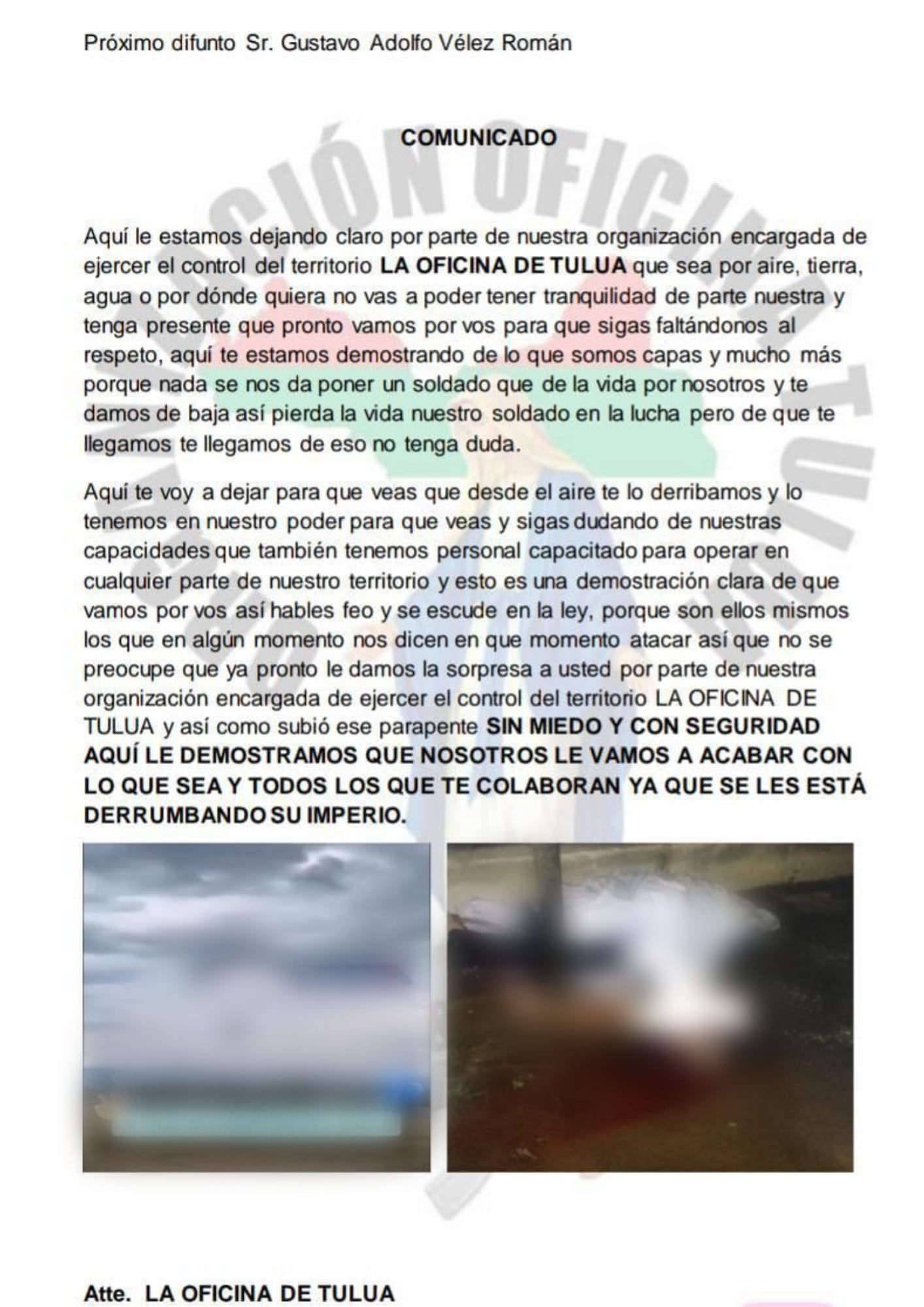 Banda 'La Oficina de Tuluá' se atribuyó el asesinato del parapentista en polémico panfleto: esto dijeron - Infobae